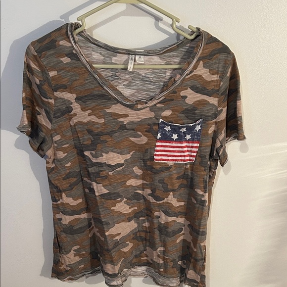Cato Tops - Cato Camo Print Tee with Flag Pocket